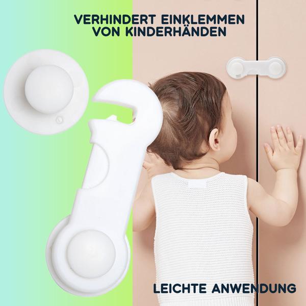 Baby-Sicherungen klebend (10er-Set) – Kindersicherung für Schubladen, Schranktüren & Vitrinen – Mit 3M-Klebepads, weiss