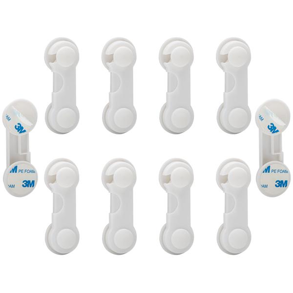 Bloque-portes adhésifs bébés (lot de 10) - Sécurité enfant tiroirs, placards, vitrines - Pastilles 3M blanches - Installation facile sans perçage