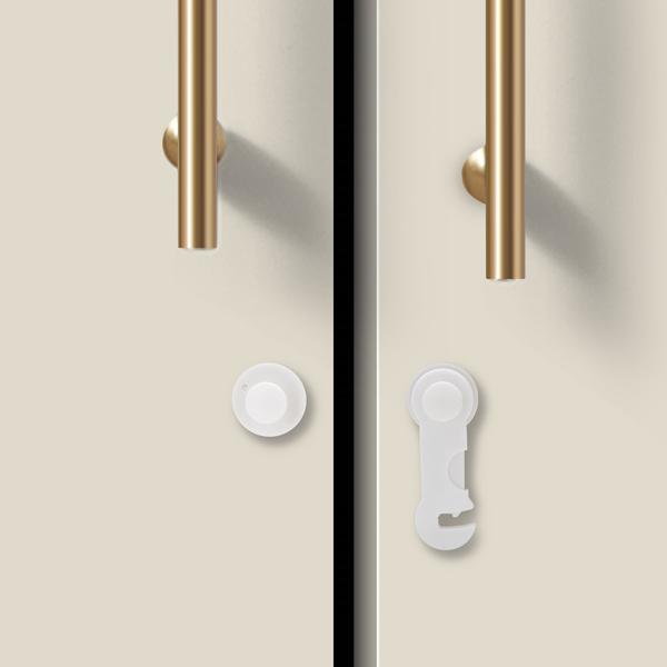 Bloque-portes adhésifs bébés (lot de 10) - Sécurité enfant tiroirs, placards, vitrines - Pastilles 3M blanches - Installation facile sans perçage