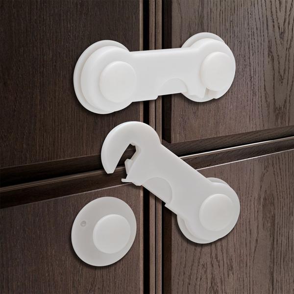 Bloque-portes adhésifs bébés (lot de 10) - Sécurité enfant tiroirs, placards, vitrines - Pastilles 3M blanches - Installation facile sans perçage