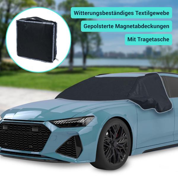 Autoscheibenabdeckung für die Windschutzscheibe, Magnet-Befestigung, 270 x 94 cm, Schützt auch Seitenscheiben, Spiegel und Schloss vor Eis und Schnee