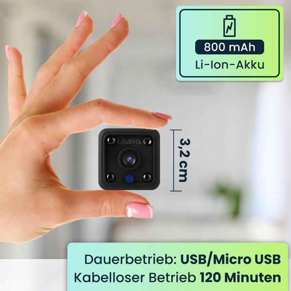 Micro-IP-Kamera Akkubetrieb HD 720p, 120° Weitwinkel, Nachtsicht, WLAN: Diskret, leistungsstark, Sichern Sie Ihr Zuhause jederzeit & überall!