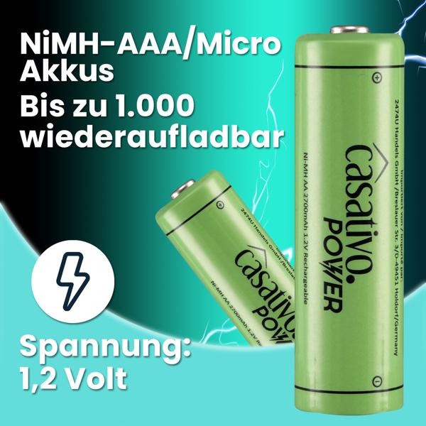 AAA Akkus (4er Pack) 1100 mAh mit Case – Wiederaufladbare Micro-Zellen mit geringer Selbstentladung – Umweltfreundlich & ohne Memoryeffekt