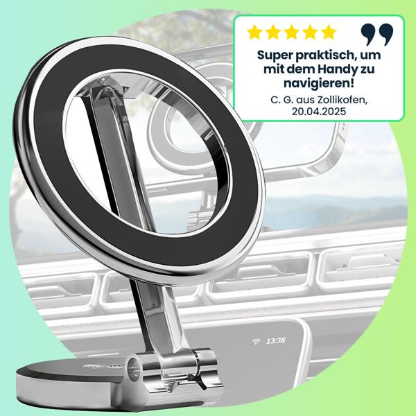 Robuste Auto Smartphone-Halterung MagSafe komp., chrom-schwarz glänzend, 360° drehbar, einfache Montage, Magnethalterung für iPhone 16,15,14,13,12