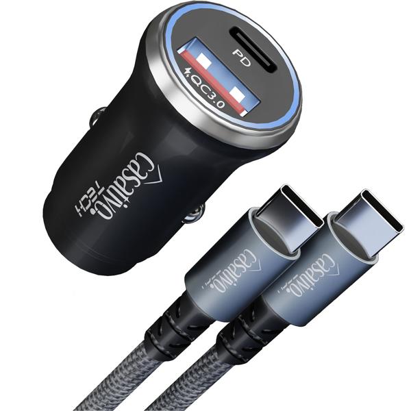 Leistungsstarkes Kfz-USB-Netzteil, (54 Watt) inkl. Ladekabel, USB-C PD & USB-A QC, Dual-Auto 12 V Schnellladestecker, schnelles Aufladen unterwegs