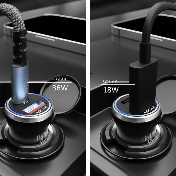Leistungsstarkes Kfz-USB-Netzteil, (54 Watt) inkl. Ladekabel, USB-C PD & USB-A QC, Dual-Auto 12 V Schnellladestecker, schnelles Aufladen unterwegs
