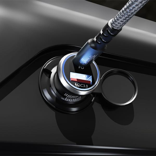 Leistungsstarkes Kfz-USB-Netzteil, (54 Watt) inkl. Ladekabel, USB-C PD & USB-A QC, Dual-Auto 12 V Schnellladestecker, schnelles Aufladen unterwegs