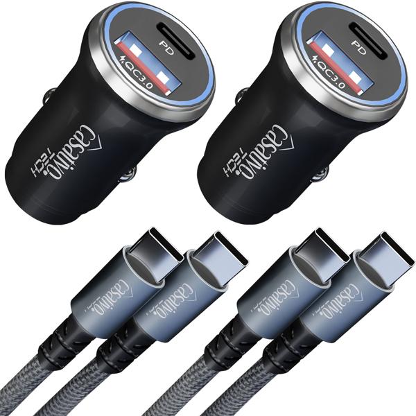 2er-Set Leistungsstarkes Kfz-USB-Netzteil, (54 Watt) inkl. Ladekabel, USB-C PD & USB-A QC, Dual-USB Schnellladestecker, schnelles Aufladen unterwegs