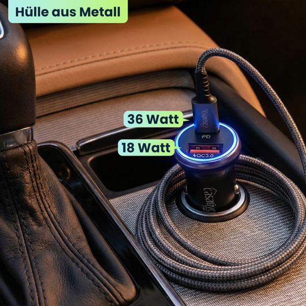2er-Set Leistungsstarkes Kfz-USB-Netzteil, (54 Watt) inkl. Ladekabel, USB-C PD & USB-A QC, Dual-USB Schnellladestecker, schnelles Aufladen unterwegs