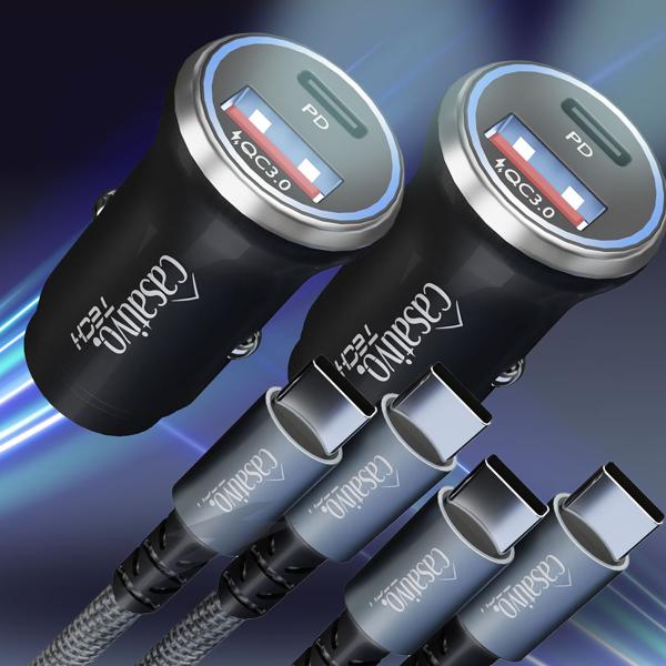 2er-Set Leistungsstarkes Kfz-USB-Netzteil, (54 Watt) inkl. Ladekabel, USB-C PD & USB-A QC, Dual-USB Schnellladestecker, schnelles Aufladen unterwegs