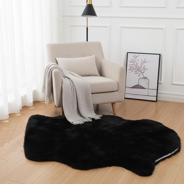 Tapis Peluche XL Noir - Fausse Fourrure Douce & Imitation Daim - 180x60cm - Moelleux, Tapis de Lit, Décoration - Confort Noble Maison