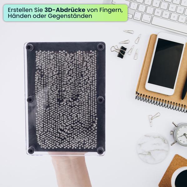 Kreatives 3D Nagelbild für Handabdrücke, 18x13cm – 3D Pin-Art-Spielzeug mit 2160 Metallstiften, schwarz/silber, immer wieder verwendbar