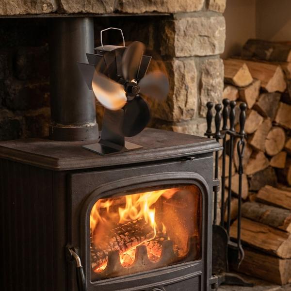 2er-Set Stromloser Kaminventilator Schwarz - 4 Lüfterblätter für effiziente Wärmeverteilung - Startet ab 65°C, bis 345°C - Geräuscharm & energieeffizient