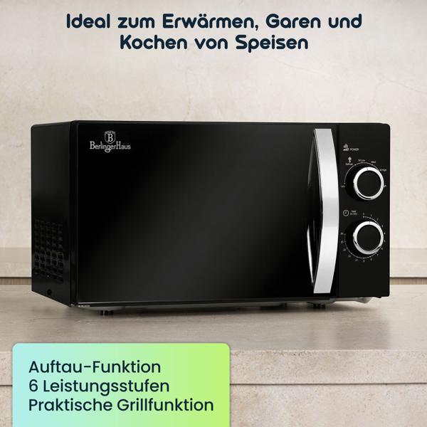 Mikrowelle mit Grillfunktion (20 L, 700W) – Moderner Mikrowellenherd, Auftau-Funktion, matt-schwarz, 6 Stufen