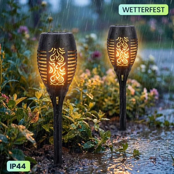 2er-Set LED-Solar-Gartenfackeln mit Flammen-Effekt (H 78cm): Akku, realistisch & wetterfest - Fur romantisches Ambiente im Garten & Balkon