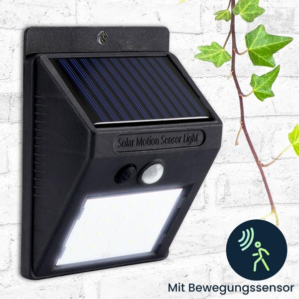 Solar LED-Wandleuchte mit Bewegungsmelder – Helle Aussenleuchte mit 20 SMD-LEDs, energiesparend & IP44