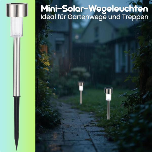 18er-Set Mini-Solar-Wegeleuchten - Dämmerungssensor & Erdspiess - Kabellose LED-Gartenleuchten, spritzwassergeschützt, 8h Leuchtdauer