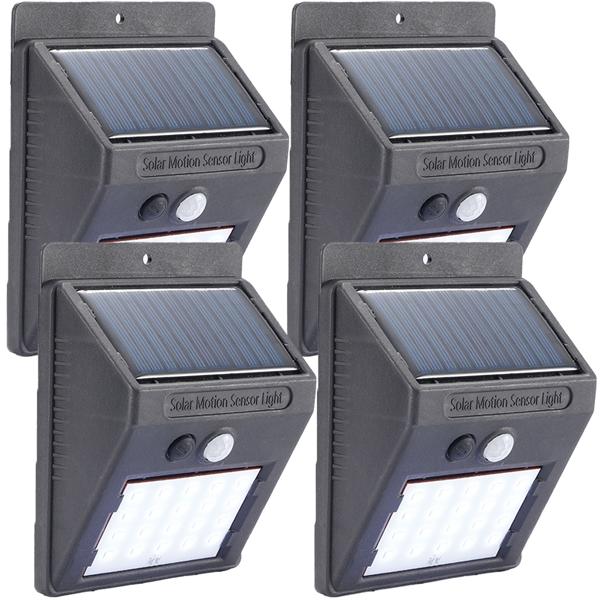4er-Set Kompakte Solar-LED-Wandleuchte mit Bewegungsmelder (20 SMD-LEDs): Helles Licht für sichere Wege & Eingänge – Energiesparend & kabellos