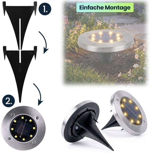 Edles 8er-Set Solar-Bodenstrahler 200lm IP44 mit Erdspiess: Helle Aussenleuchte für Garten & Weg – Schaffen Sie Sicherheit & Lichtakzente