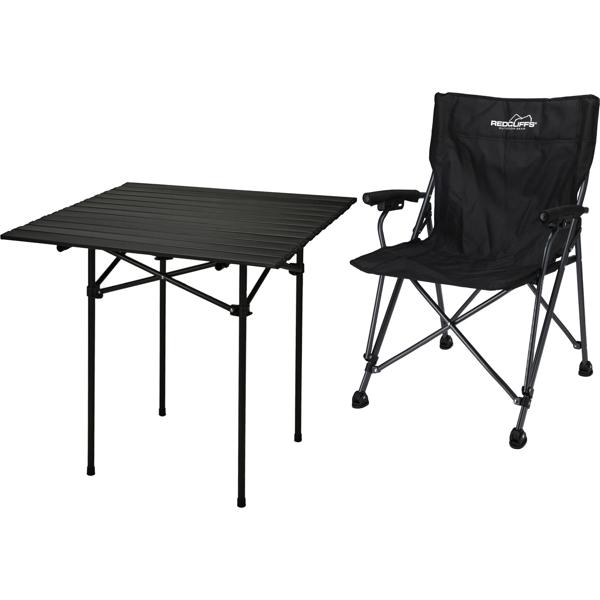 Camping-Set - kompakter Campingtisch rollbarer Tischplatte, schwarz, 70x70x69cm - Campingstuhl klappbar, belastbar 110kg, inkl. Tasche