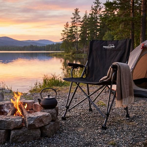 Chaise de camping pliante noire - Robuste et légère 4,5 kg - Supporte 110 kg - Idéale pour extérieur, pique-nique, plage, festival