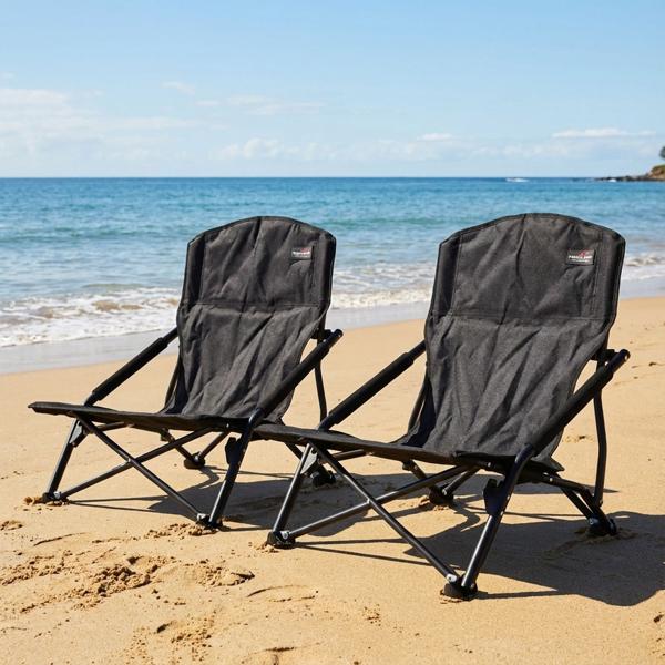 2er-Set Strandstuhl Schwarz Klappbar - Blitzschnell aufgebaut - Perfekt für Camping Picknick & Strand - Leicht & Robust - 58x62x59cm Polyester