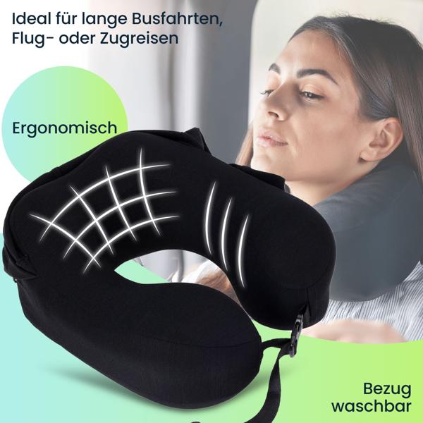 Innovatives Memory Schaum Nackenkissen mit Haube, schwarz – Waschbarer Bezug, ergonomisch – Für maximalen Komfort & erholsamen Schlaf