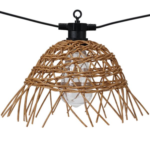 Stimmungsvolle Retro-Lichterkette mit 6 Rattan-Lampenschirmen 5,5 m – warme LED Gartenbeleuchtung für Balkon, Terrasse & gemütliche Abende