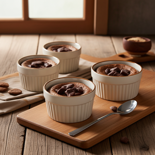 Lot de 4 Moules à Soufflé 200 ml chacun - Pour Petits Gâteaux, Cupcakes, Crème Brûlée & Snacks Salés - Porcelaine Beige Cannelée