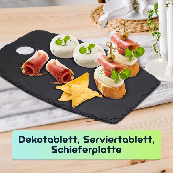 Serviertablett Schieferplatte - Modernes Servieren für Feste & exklusive Tischdeko - Robust, langlebig, 34x23x0,5cm - Vielseitig nutzbar für Speisen & Deko