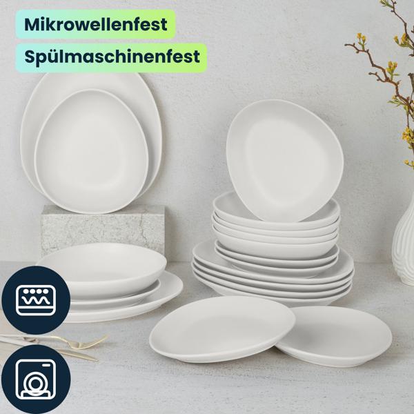 Steingut Geschirrset 18-tlg. , matt-creme, 6 Personen: Speise-, Dessertteller, Schalen, edles Design für stilvolle Mahlzeiten, modern und elegant