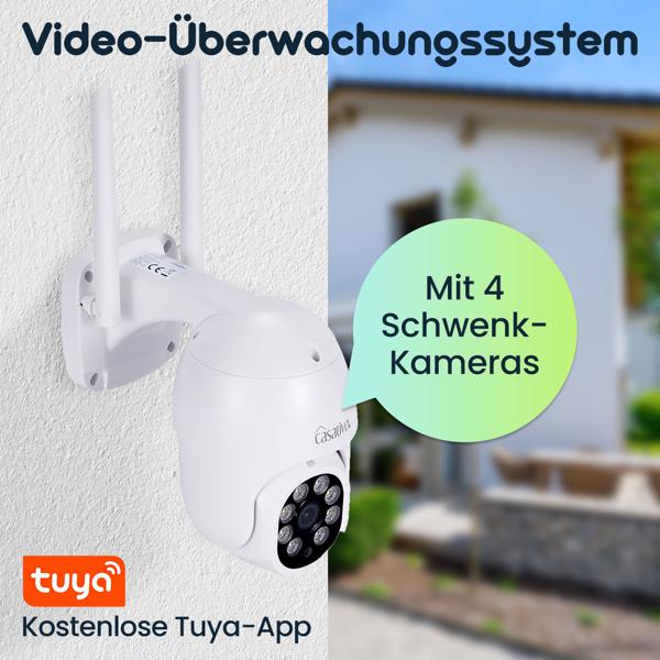 Professionelles Funk-Überwachungssystem mit 4 - 2K Schwenk-Kameras - Helle Nachtsicht, Bewegungsmelder & Live App-Zugriff, IP66 – Schützen Sie Ihr Eigentum