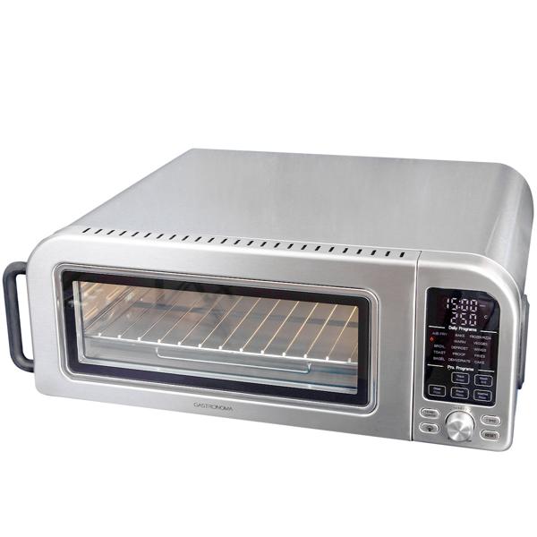 Profi Pizzaofen, 400°C, elektrisch, mit Pizzastein und Air-Fryer-Funktion, Grillplatte, 2000 W, Kapazität von 18 l, Edelstahl Heizelement