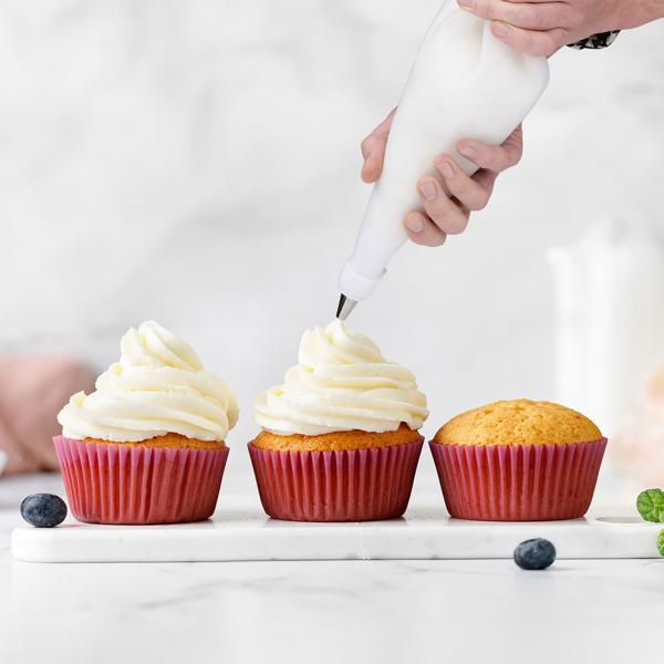 Silikon Spritzbeutel-Set mit 8 Edelstahl-Tüllen - Ideal zum Verzieren von Torten, Kuchen & Cupcakes - Wiederverwendbar & leicht zu reinigen