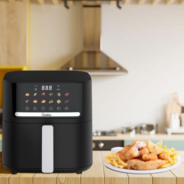 Premium Heissluftfritteuse mit 11 Koch-Programmen, 6,5 l, inkl. Silikonform, 1600 Watt - AirFryer mit LED Touch-Panel, matt schwarz, Antihaft