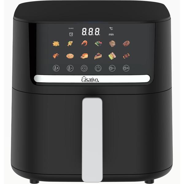 Premium Heissluftfritteuse mit 11 Koch-Programmen, 6,5 l, inkl. Silikonform, 1600 Watt - AirFryer mit LED Touch-Panel, matt schwarz, Antihaft