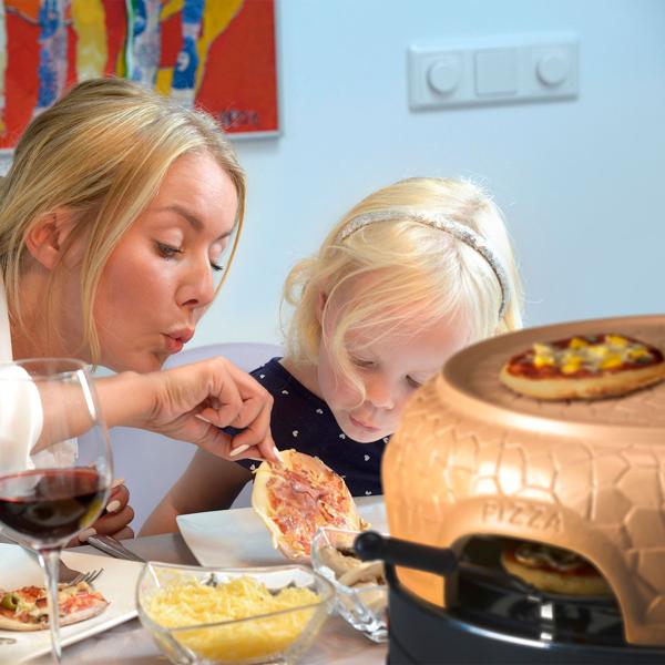 Pizzaofen mit Keramik-Kuppel: 800 Watt, keramik grau, Pizzadom für 4 Personen - Knusprige & leckere Pizza backen, für die ganze Familie