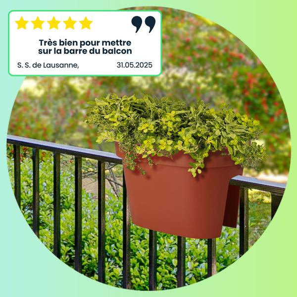 Lot 4x Pots de Fleurs Ovals Balcon - Terracotta 27x40x25cm - Résistants Intempéries, Robustes & Élégants pour Balustrades/Clôtures jusqu‘à 6cm - 100% Recyclable