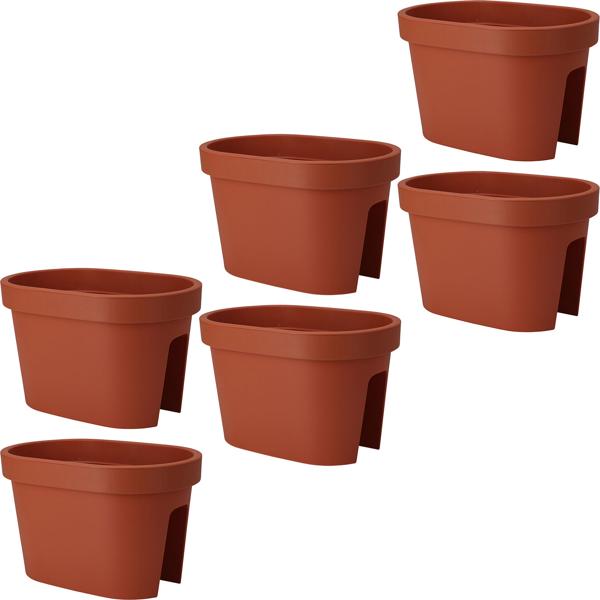 6er-Set Ovaler Balkongeländer Blumentopf, terracotta, 27 x 40 x 25 cm, wetterfest, robust & stilvoll für Geländer & Zaun, ideal für Blumen & Kräuter