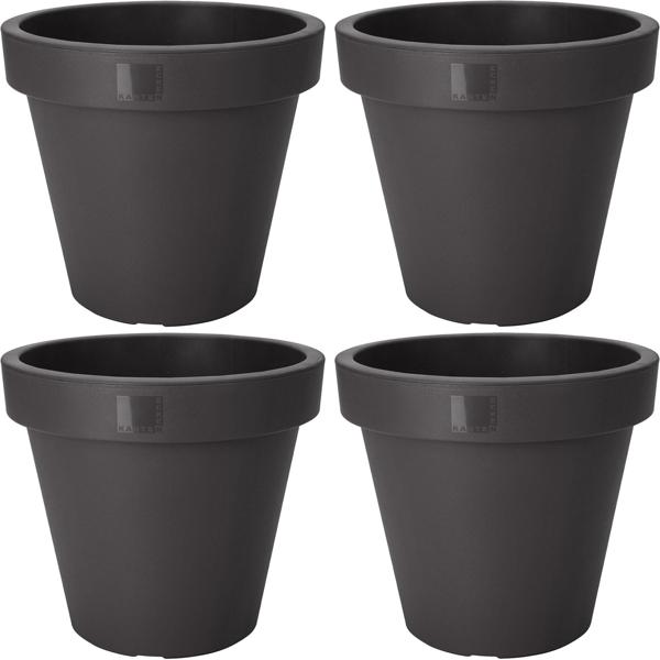 Set de 4 pots de fleurs ronds anthracite - Plastique 100% recyclable & 90% recyclé - Ø 25 cm - Empilable, intérieur/extérieur