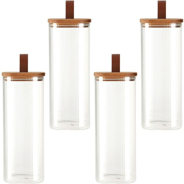 4er-Set Vorratsglas mit Akazienholzdeckel - 1900 ml Borosilikatglas - Hält Lebensmittel länger frisch & schützt - Geruchs-/Geschmacksneutral