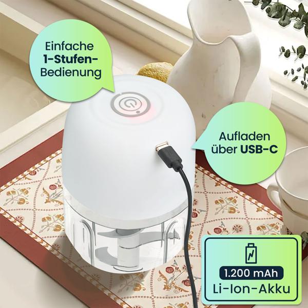 Kompakter Elektro Multizerkleinerer 250ml 30W: genialer Mini-Häcksler, kabellos & leistungsstark – Perfekt für Zwiebeln, Knoblauch & Babynahrung