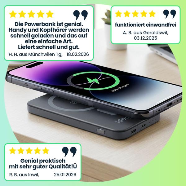 MagSafe Powerbank 5000 mAh, 15W Qi - Hochwertige kompakte Wireless Power Bank – Schnelles Laden Quick Charge für iPhone & Android – Mobiler Power-Boost