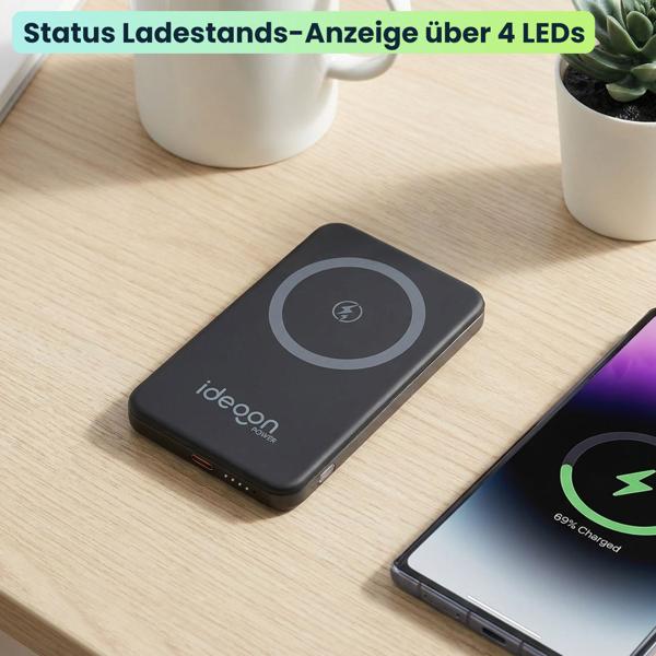 MagSafe Powerbank 5000 mAh, 15W Qi - Hochwertige kompakte Wireless Power Bank – Schnelles Laden Quick Charge für iPhone & Android – Mobiler Power-Boost