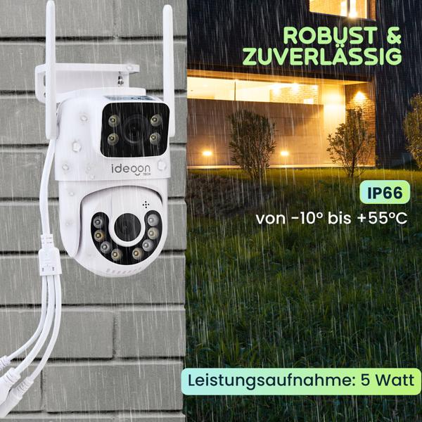 Zuverlässige Dual Lens IP Outdoor-Überwachungskamera, 355° schwenkbar & neigbar – Leistungsstarke Kamera mit Nachtsicht, Gegensprechen & Aufnahme