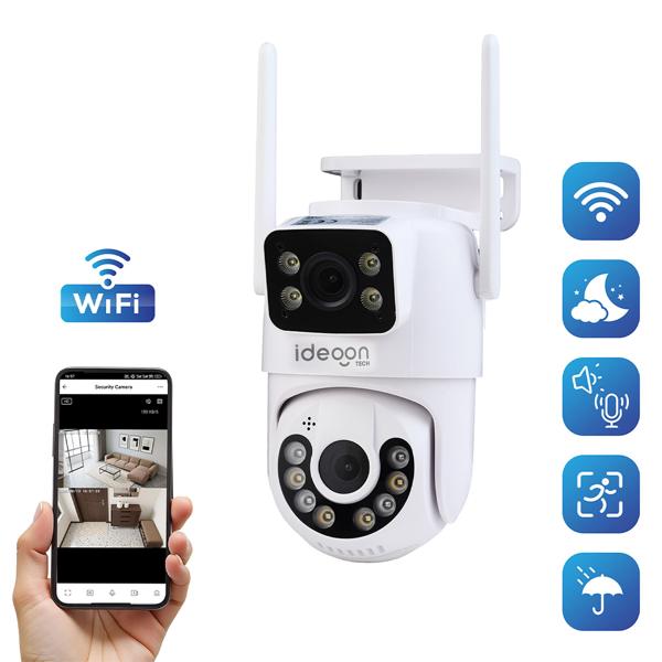 2er-Set Zuverlässige Dual Lens IP Outdoor-Überwachungskamera, 355° schwenkbar & neigbar – Leistungsstark mit Nachtsicht, Gegensprechen & Aufnahme