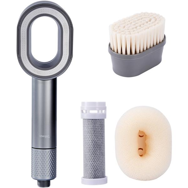 Hochwertiger 3-in-1 Duschkopf mit Bürste, Schwamm und Wasserspar Funktion - 2 x Premium-Wasserfilter - Wellness Brause für Ihr Spa-Erlebnis