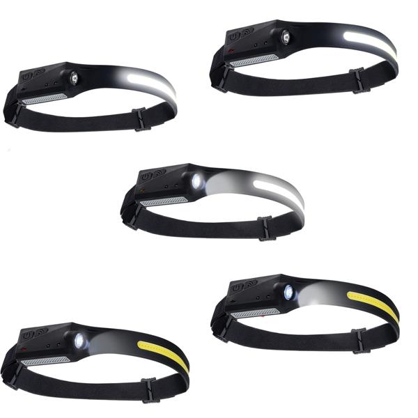 Superhelle COB-LED Stirnlampe mit 230° Weitwinkel – Kopflampe 350lm mit Gestensteuerung, inkl. 2 Lichtquellen für Handwerk & Outdoor