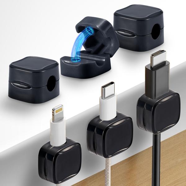 Kabelorganizer (6er-Set) mit Magnetclip – Schreibtisch-Kabelhalter, selbstklebend & flexibel – Für Zuhause & Büro, schwarz