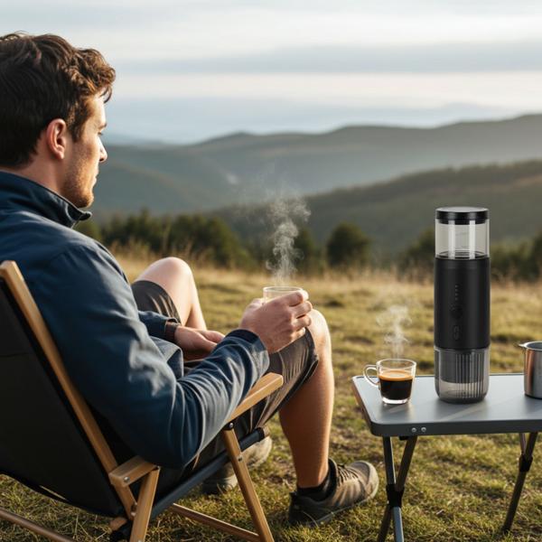 Tragbare Espressomaschine für Kapsel & Pulver, 15 bar, schwarz: Perfekter Espresso unterwegs, kompakt & einfach zu bedienen, für Reisen, Camping &Büro